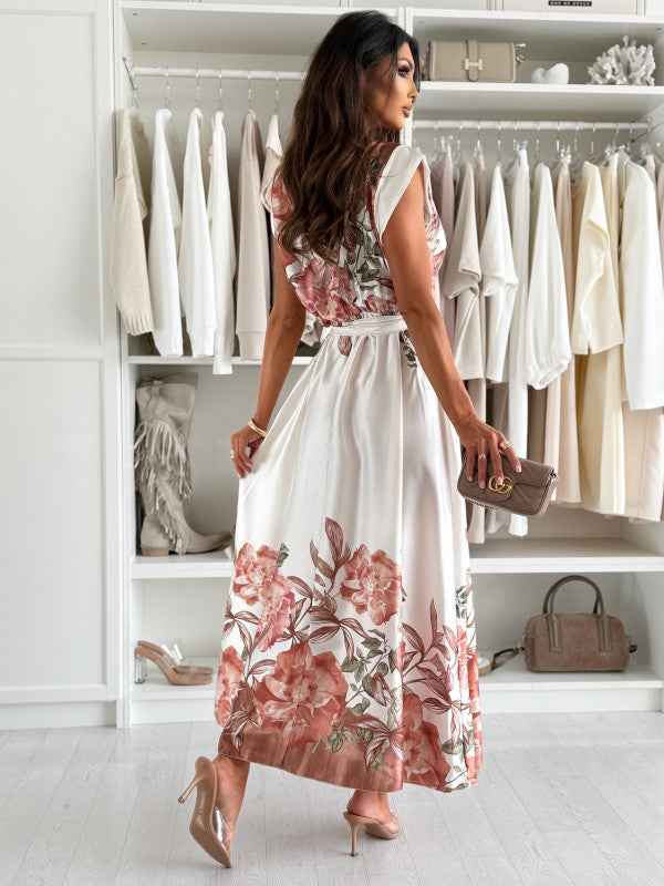 Damen Maxikleid mit floralem Wickeldesign und elegantem Schlitz EB