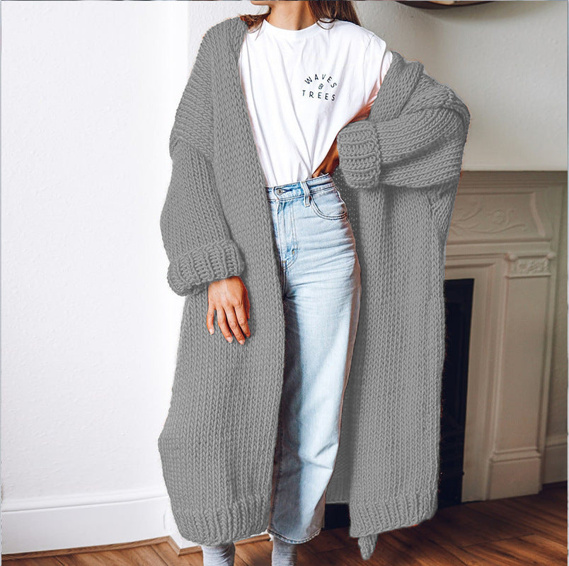Damen Großer Strickmantel mit tiefen Taschen und voluminösen Ärmeln EB