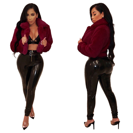 Damen Elegante und modische Kurzjacke aus hochwertigem Kunstpelz EB