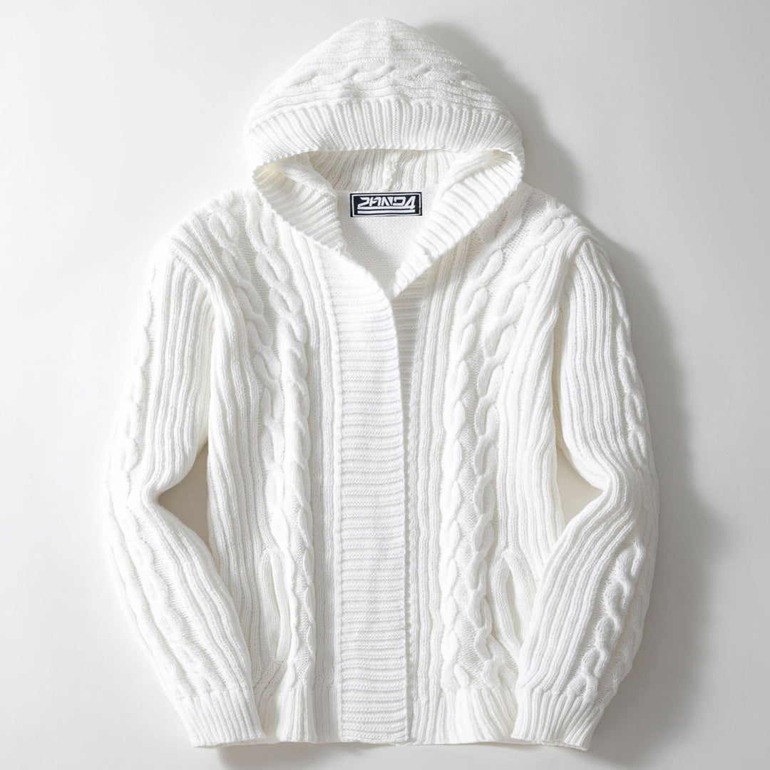 Herren Grobstrickjacke mit weitem Kragen und Kabelmuster EB
