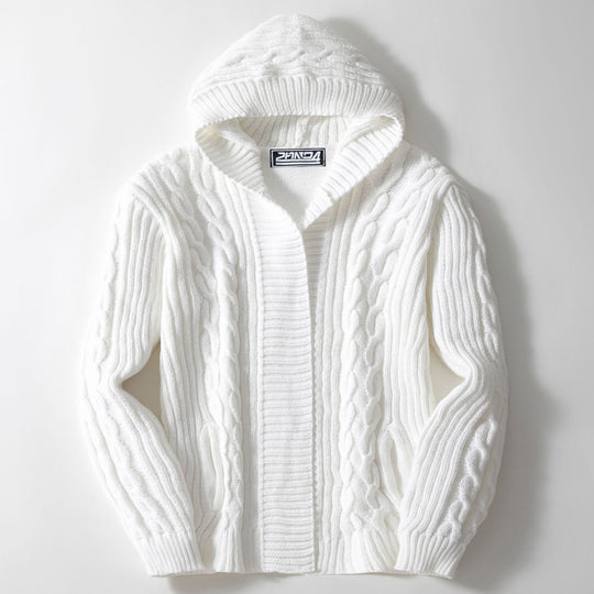 Herren Grobstrickjacke mit weitem Kragen und Kabelmuster EB