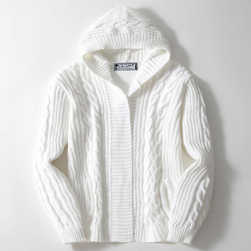 Herren Grobstrickjacke mit weitem Kragen und Kabelmuster EB