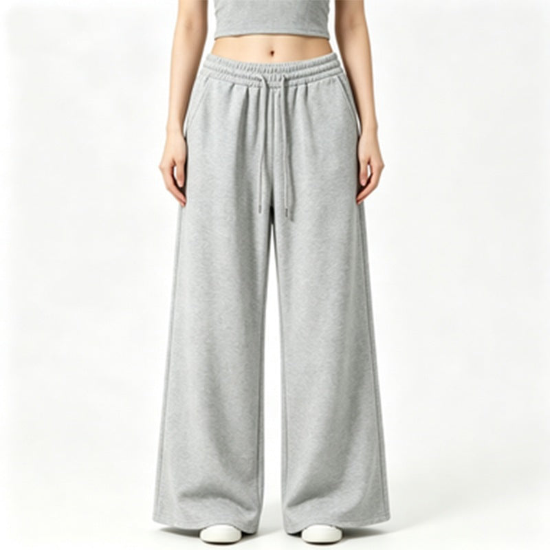 Damen nan weite High-Waist Loungehose mit elastischem Bund, Kordelzug und fließendem Jersey EB