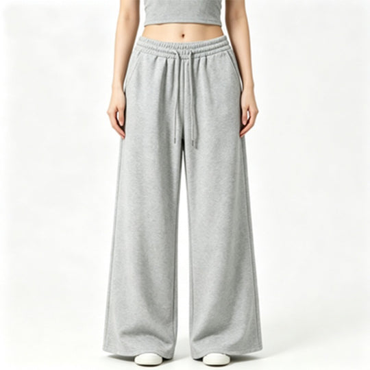 Damen nan weite High-Waist Loungehose mit elastischem Bund, Kordelzug und fließendem Jersey EB
