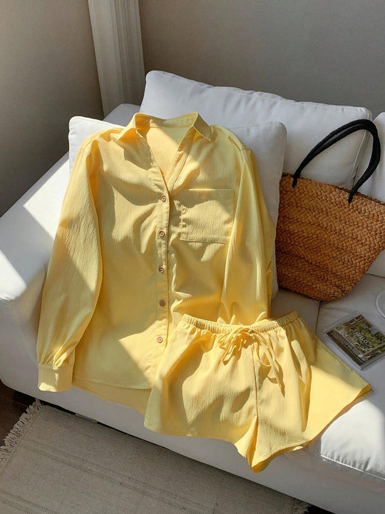 Damen lässiges Kurzarmhemd und Shorts Set EB