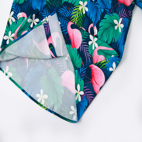 Herren Kurzarmhemd mit lebendigem Flamingo-Muster und atmungsaktiver Baumwolle EB