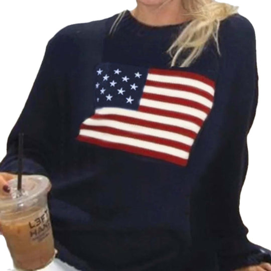 Damen Strickpullover mit amerikanischem Flaggenmotiv EB