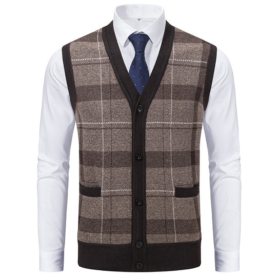 Herren elegante Strickjacke mit modernem Karomuster EB