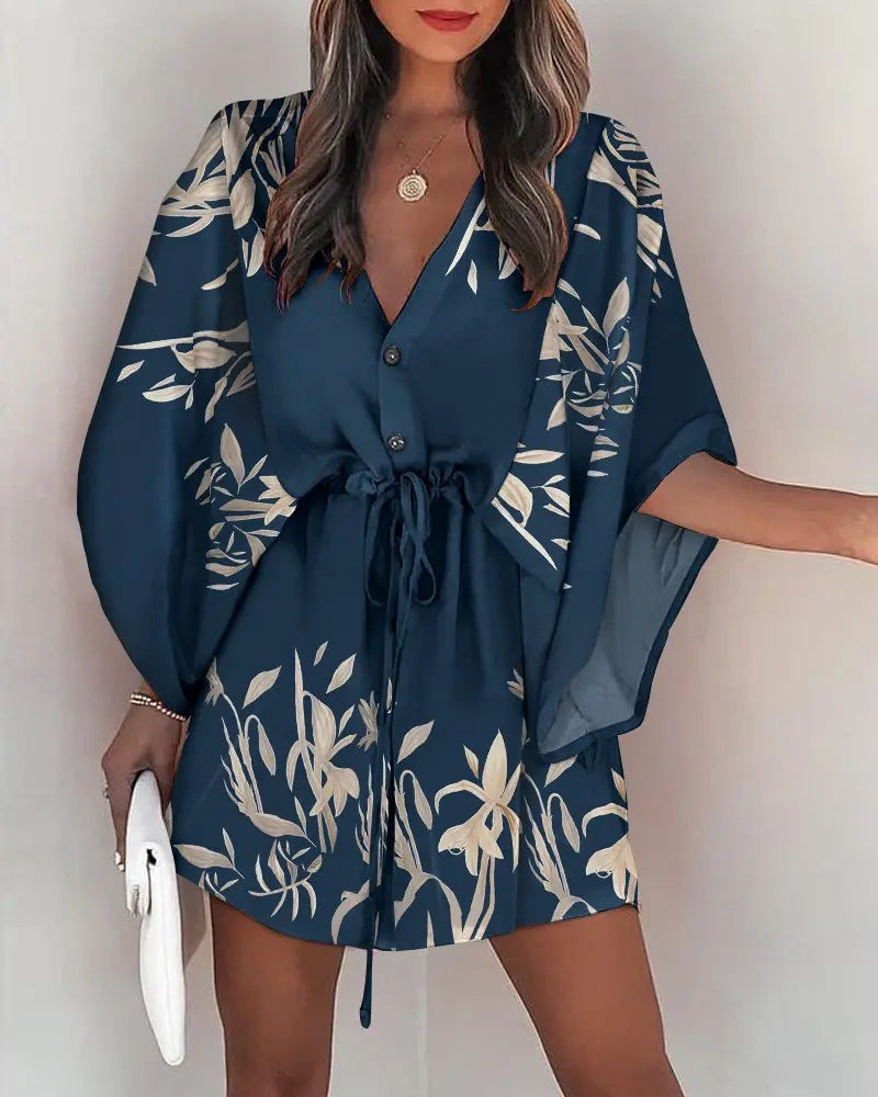 Damen angehendes Strandkleid mit eleganter Taillenbindung und einzigartigem Muster EB
