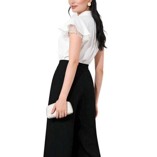 Damen Bluse mit Rüschenärmeln und feminine Schleife EB