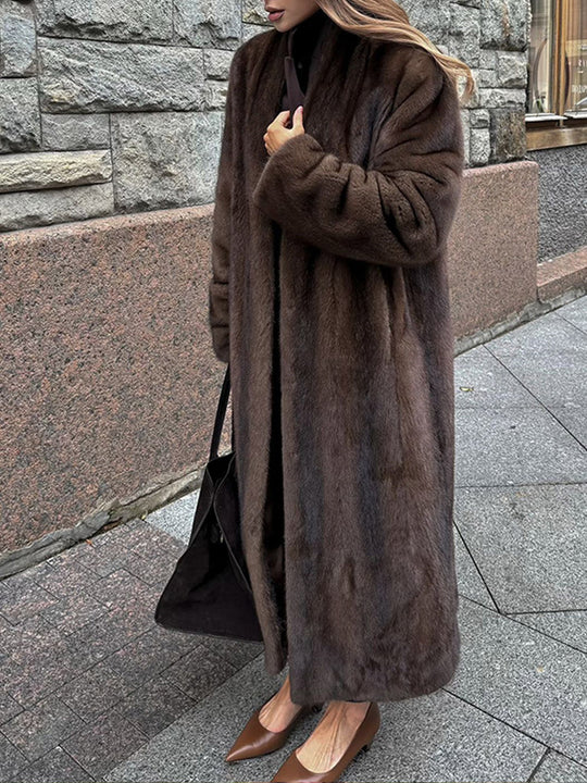 Damen Eleganter und flauschiger Langmantel aus Kunstfell EB