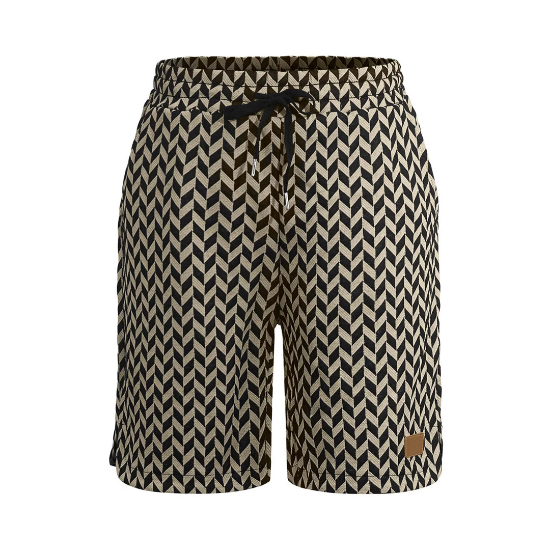 Damen nan Jacquard-Shorts mit elastischem Komfortbund, Tunnelzug und Fischgrätmuster EB