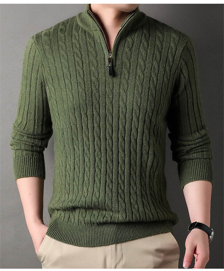 Herren Pullover mit Zipper und strukturiertem Zopfmuster EB