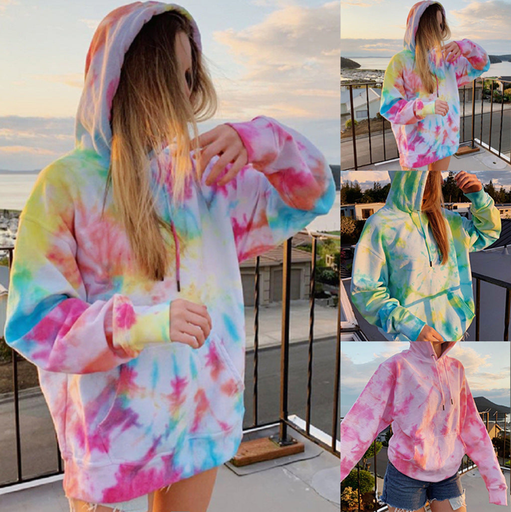 Damen lässiger Kapuzenpullover mit einzigartigem Batikdesign EB