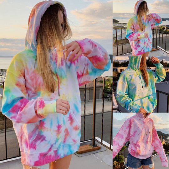 Damen lässiger Kapuzenpullover mit einzigartigem Batikdesign EB
