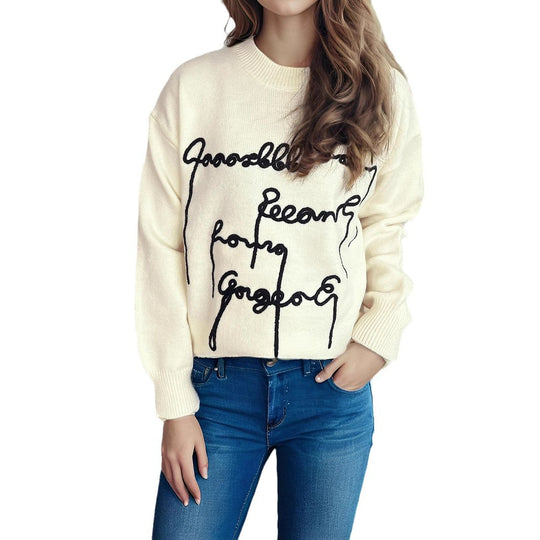 Damen lässiger Pullover mit kreativem Schriftzug EB