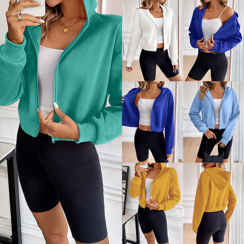 Damen cropped Kapuzenjacke mit Reißverschluss und sportlichem Design EB
