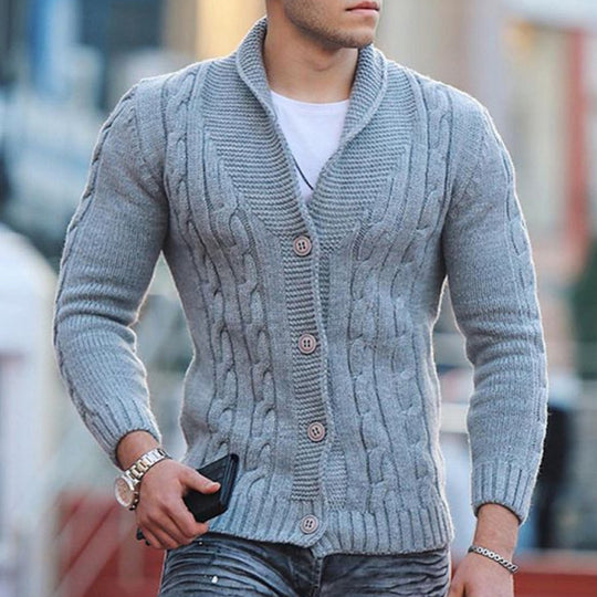 Herren Strickjacke mit einzigartigem Zopfmuster und modischem Schalkragen EB