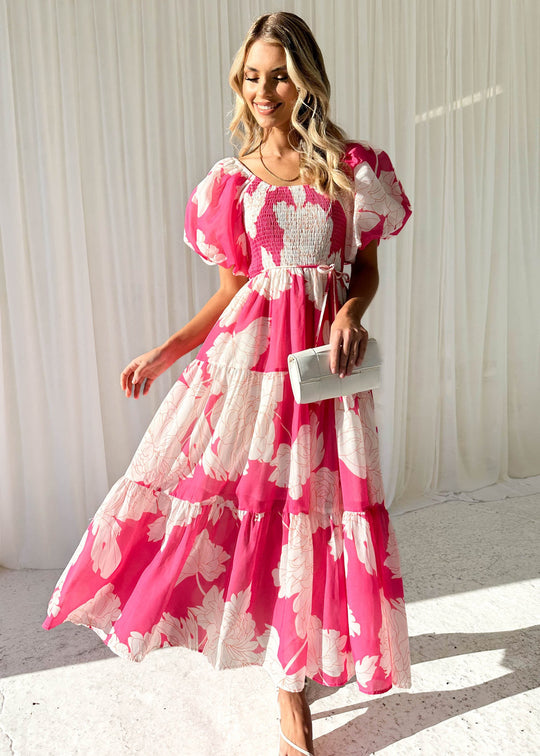 Damen Maxikleid mit schulterfreiem Schnitt und luftigen Puffärmeln EB