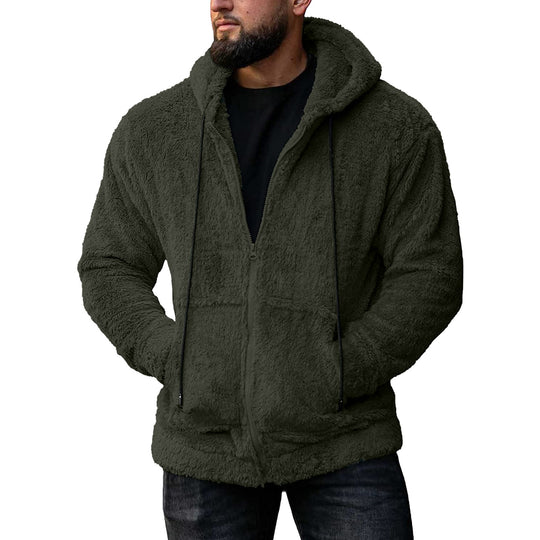 Herren nan Teddyplüsch Zip-Hoodie mit übergroßer Kapuze, verdecktem Reißverschluss und Eingrifftaschen EB