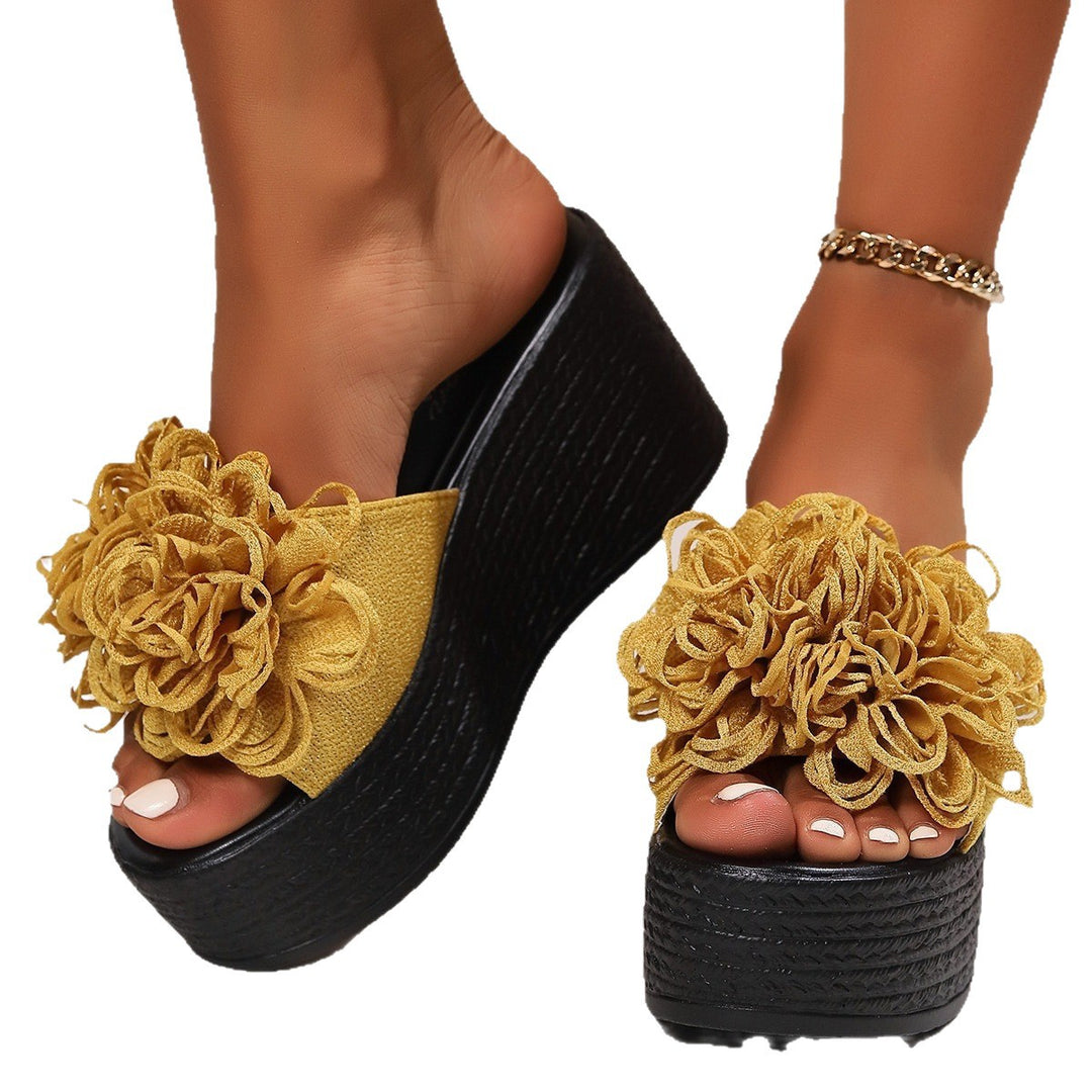 Damen Plattform-Sandalen mit floralen Applikationen und rutschfester Sohle EB