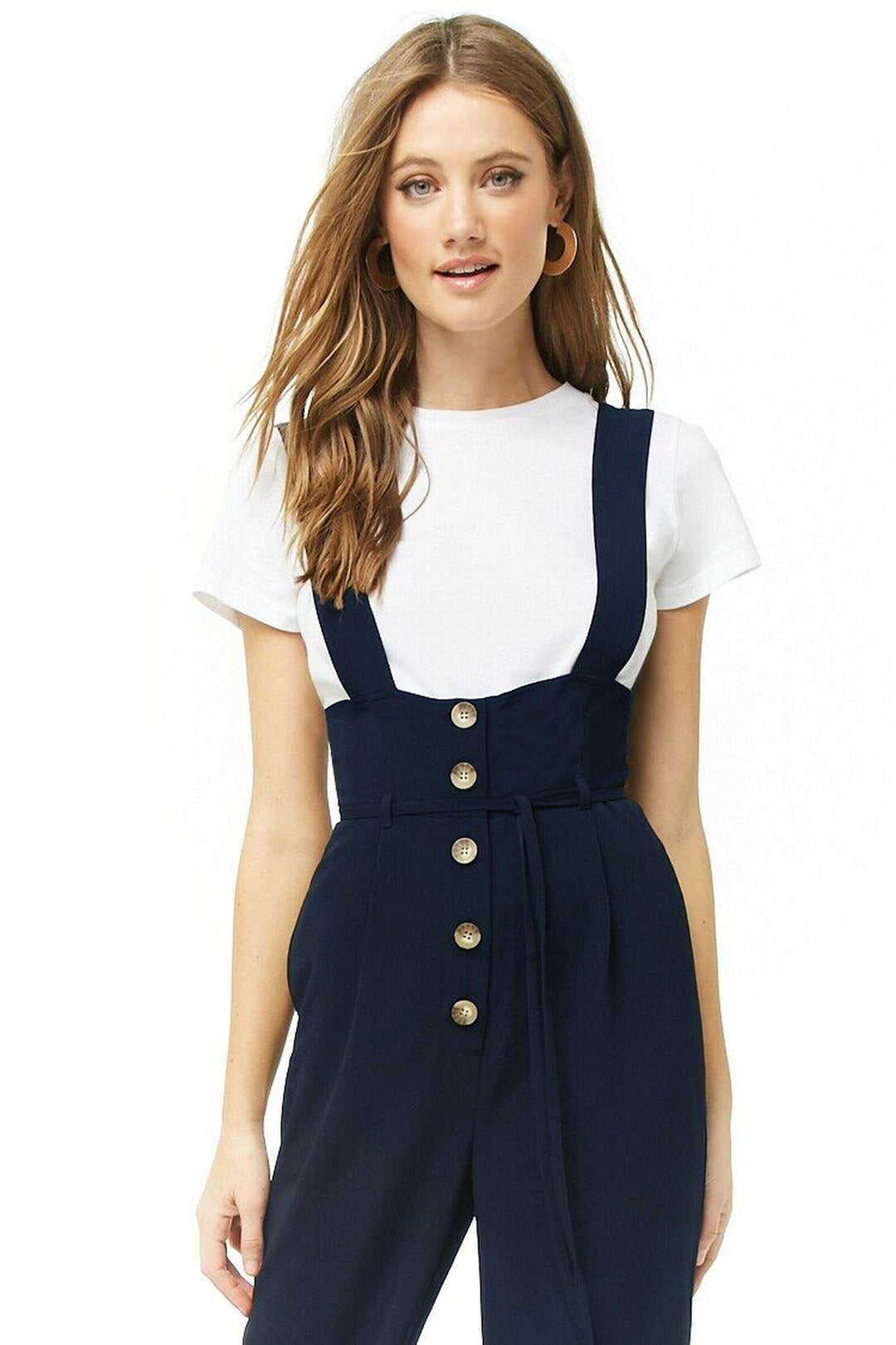 Damen Hochwertiger Jumpsuit mit blickdichten Trägern und Knopfdetail EB