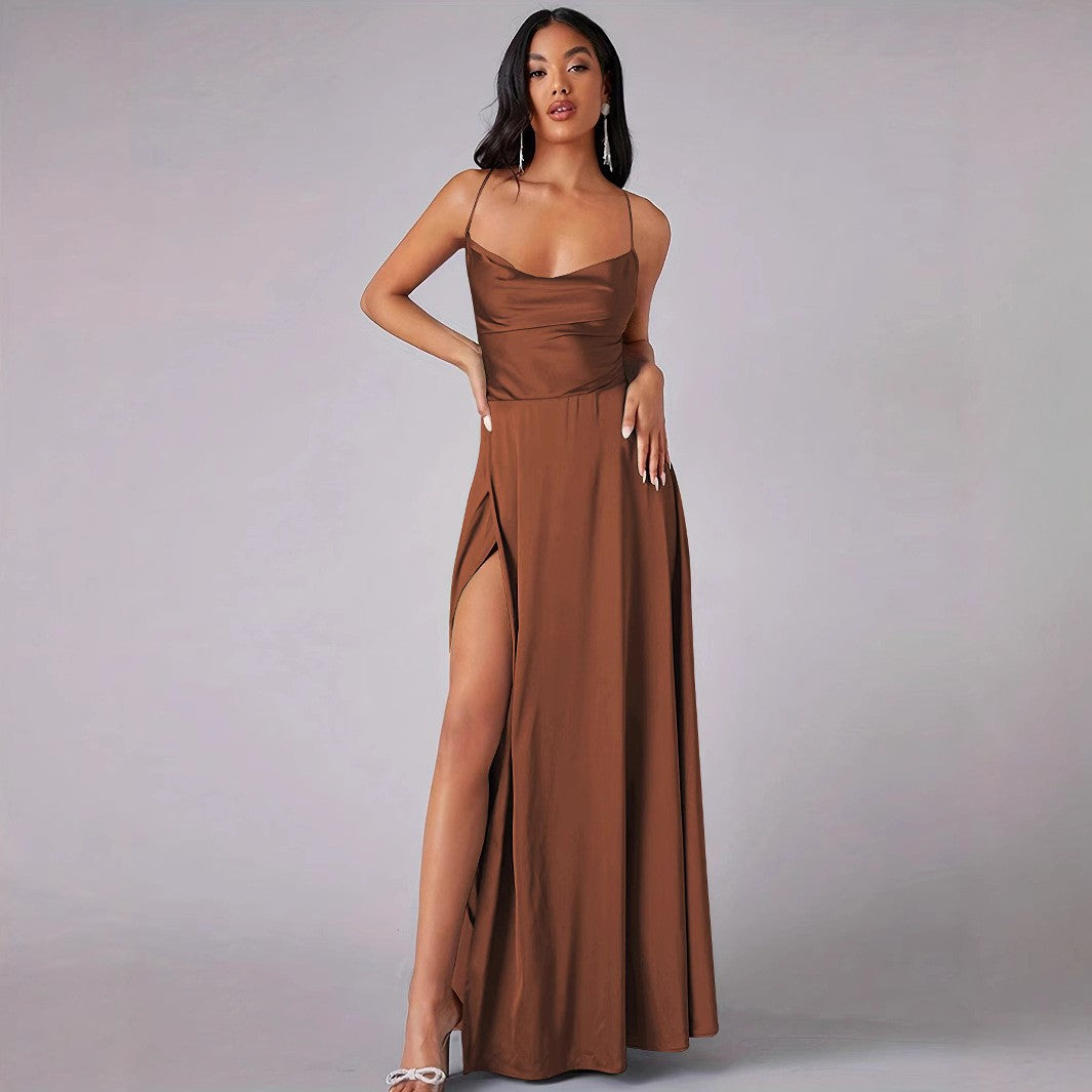 Damen Elegantes Maxikleid mit tiefem Ausschnitt und hochgradigem Schlitz EB