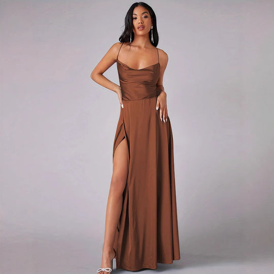 Damen Elegantes Maxikleid mit tiefem Ausschnitt und hochgradigem Schlitz EB