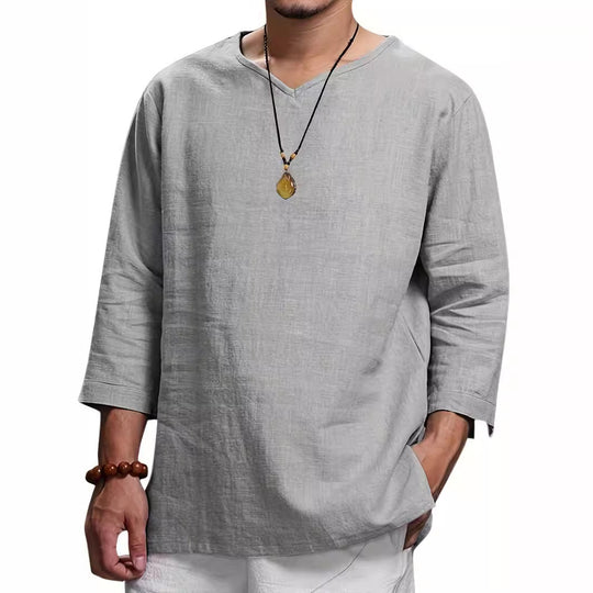 Herren Lässiges Langarmshirt mit V-Ausschnitt und praktischen Seitentaschen EB