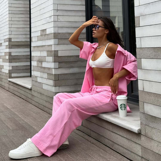 Damen Weite Lounge-Hose mit elastischem Kordelbund und fließendem Palazzoschnitt EB
