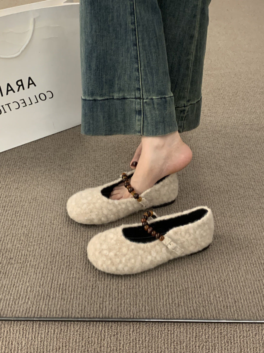 Damen Filz-Ballerinas mit modischer Riemchen-Applikation EB