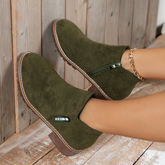 Damen nan elegante Chelsea-Ankleboot aus Veloursoptik mit seitlichem Reißverschluss und profilstarker Laufsohle EB