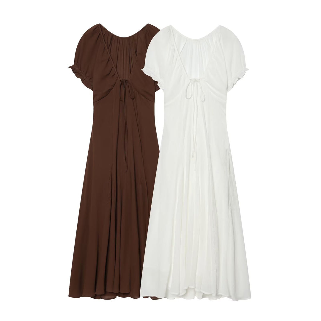 Damen Maxikleid mit fließendem Schnitt und verstellbarem Kordelzug EB
