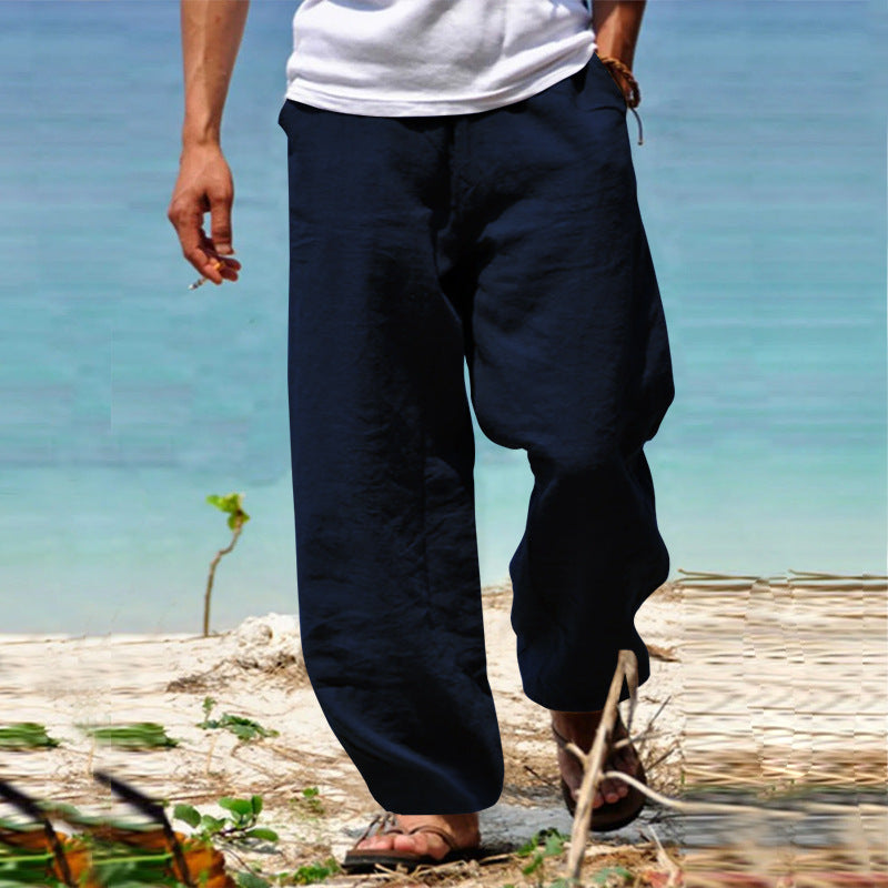 Herren nan lockere Leinenhose mit weitem Bein und elastischem Bund EB