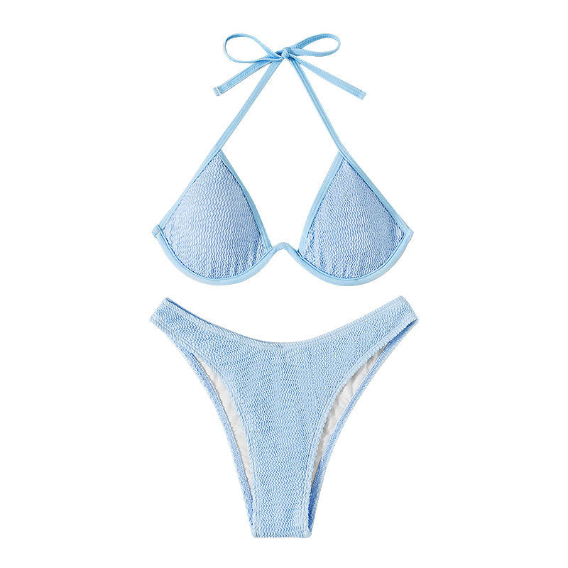 Damen Triangel-Bikini mit strukturiertem Gewebe und hohem Beinausschnitt EB