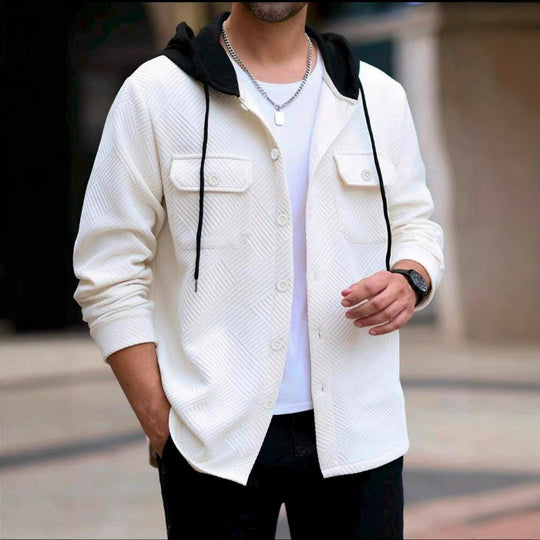 Herren lässige Utility-Jacke mit Kapuze und strukturiertem Muster EB