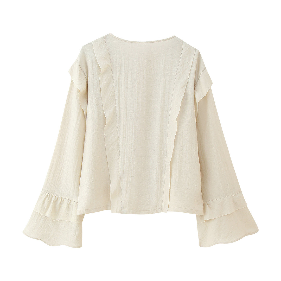 Damen Blusenshirt mit voluminösen Rüschenärmel und elegantem Rückenreißverschluss EB