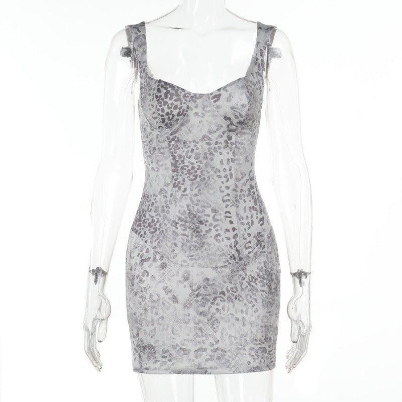 Damen figurbetontes Minikleid mit animalischem Druck EB