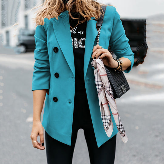 Damen Modischer Doppelreiher-Blazer mit schmaler Silhouette und praktischen Taschen EB