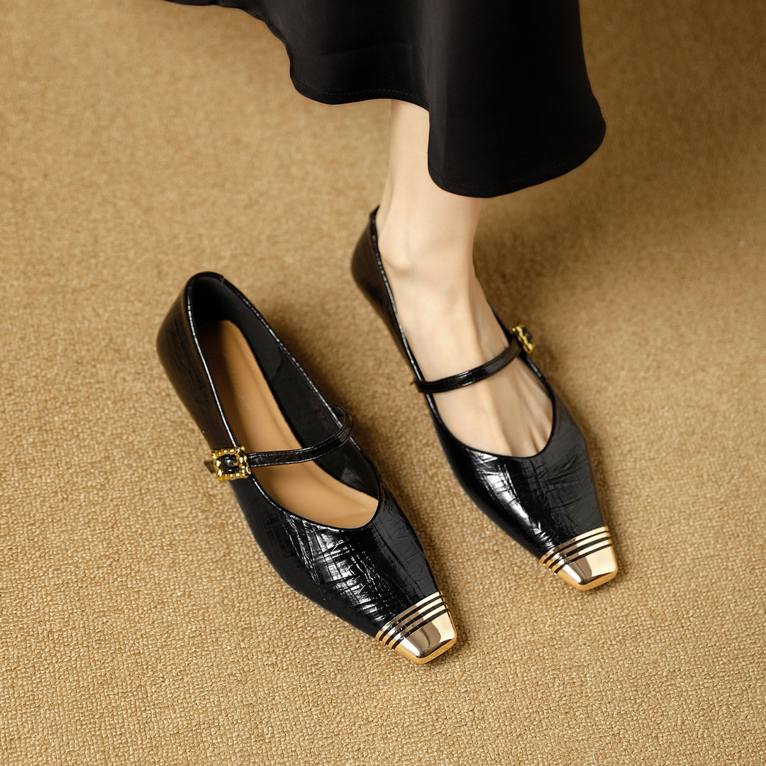 Damen Ballerinas mit elegantem Riemen und stilvollem Blockabsatz EB