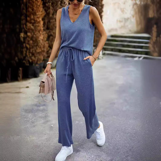 Damen lässiges Ensemble aus Top und weiten Hosen EB