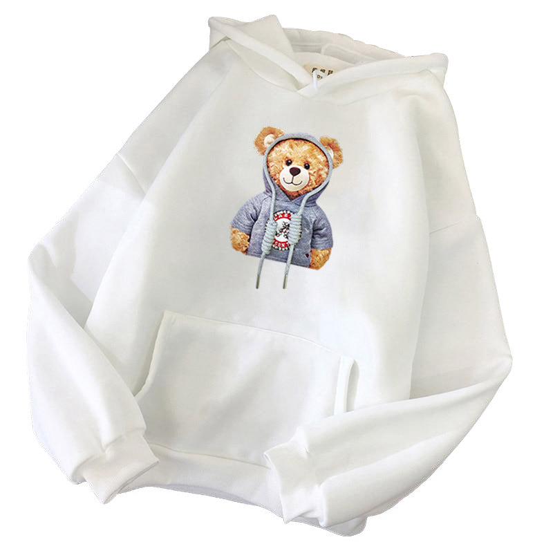 Unisex nan lässiger Oversize Kapuzenpullover mit Teddy-Frontprint, Kängurutasche und weichem Fleece-Innenfutter EB