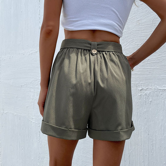 Damen elegante Bundfalten-Shorts mit Gürtel EB
