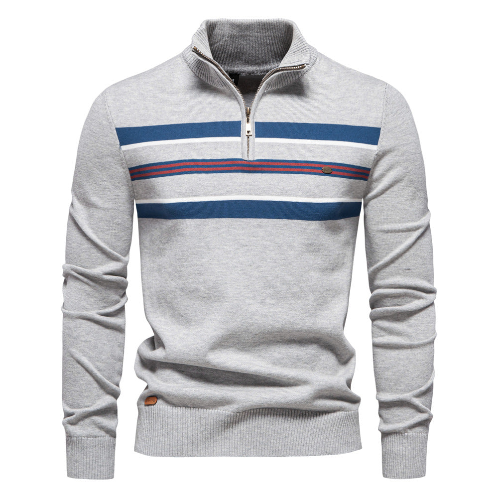 Herren Strickpullover mit halbem Reißverschluss und modischen Streifen EB