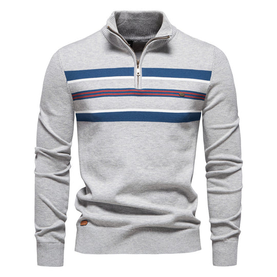 Herren Strickpullover mit halbem Reißverschluss und modischen Streifen EB