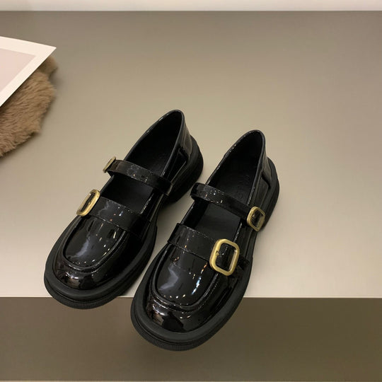 Damen elegante Schnürschuhe mit doppeltem Riemchen und glänzendem Finish EB