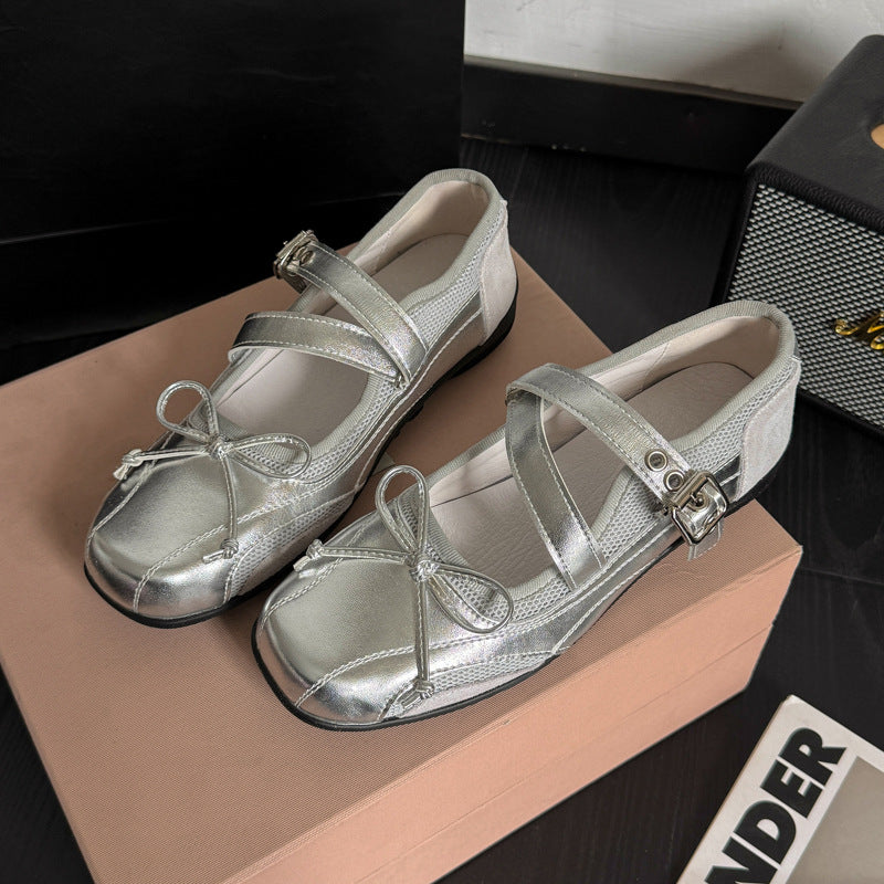 Damen Ballerinas mit stylischem Riemchen und elegantem Metallic-Design EB