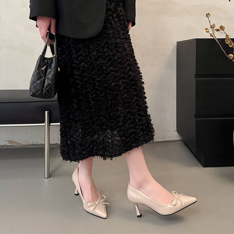 Damen elegante Pumps mit modischem Schleifendesign und bequemem Blockabsatz EB