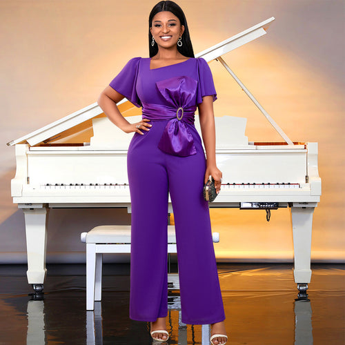 Damen eleganter Jumpsuit mit dekorativer Schleifenapplikation EB