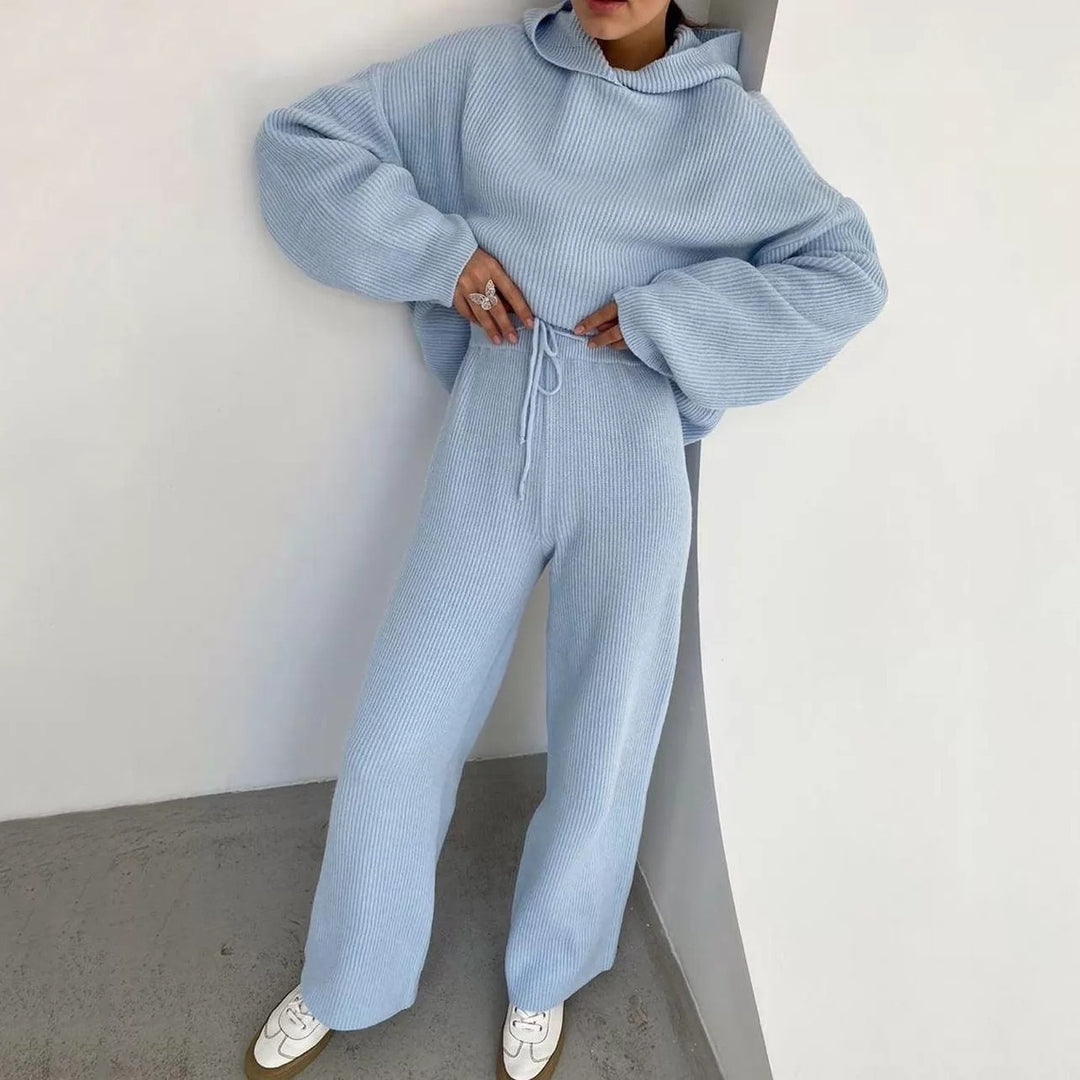 Damen gemütliches Lounge-Set mit Kapuzenpullover, Kängurutasche und weitem Jersey-Hose EB